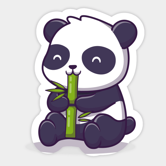 Cute Panda Eat Bamboo Cartoon Vector Icon Illustration (2) Sticker by Catalyst Labs